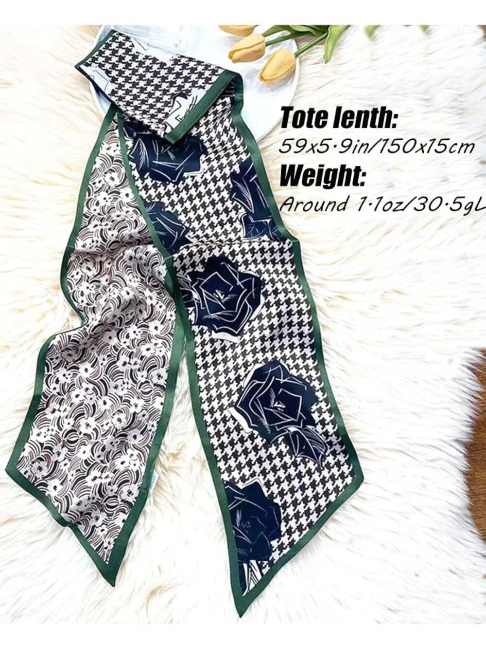 Womens Black Rose Printed Square Headscarf Bandanas Hair Scarf Neck Scarves